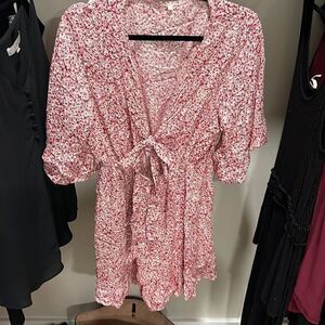 Red and white floral romper